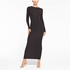 SKIMS Maxi Dress Fits Everybody Crew Long Sleeve Dress Black Onyx Medium